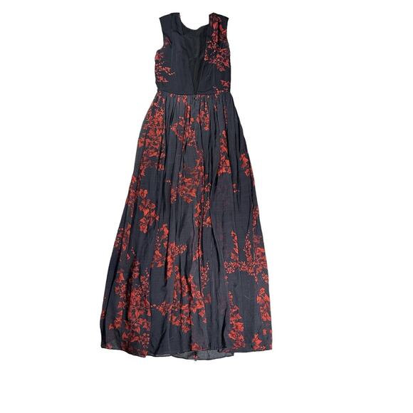 Daniele Carlotta 100% Silk Maxi Dress Size 6 / IT 42 Black Red Floral Sleeveless - Picture 2 of 8